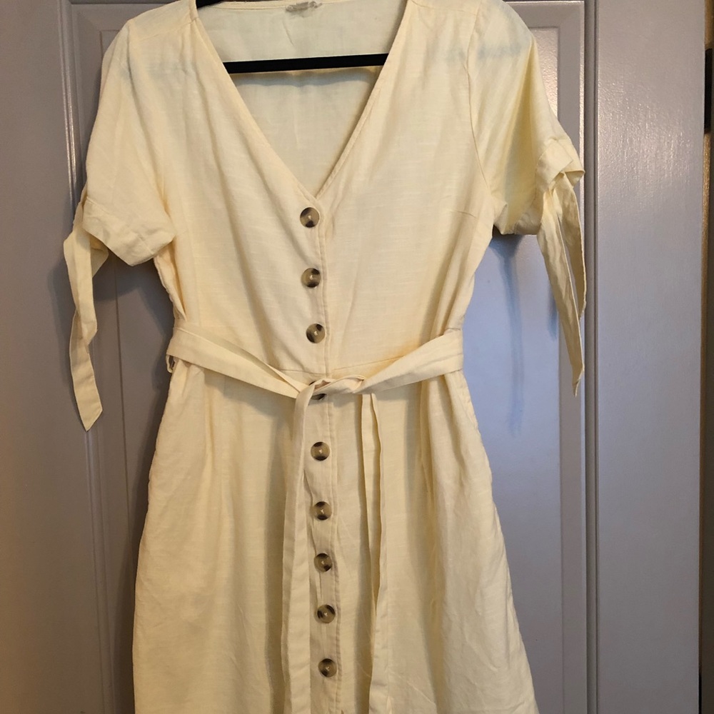 Yellow Sundress with tortoiseshell buttons